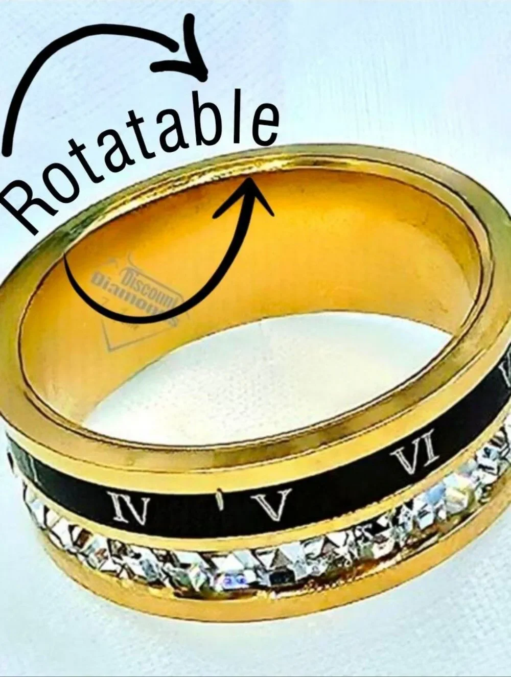 18K Yellow Men's / Women's Unisex  Vintage Roman Numeral Titanium Diamond Ring